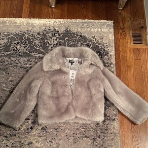 Topshop Light Gray Faux Fur Coat
